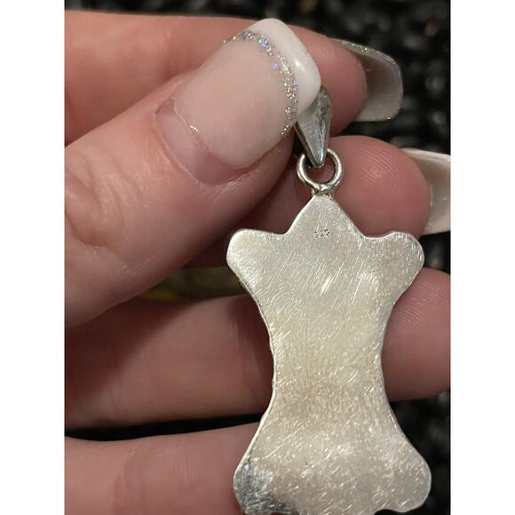 Native American SW Sterling Silver Dome Pearl Studded Solid Shield Pendant - Picture 7 of 8